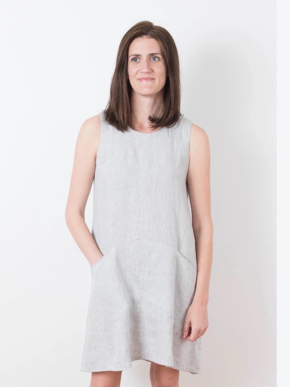 FLAX Slouch Pocket Sleeveless Linen Tank Dress Minimalist Lagenlook Academia